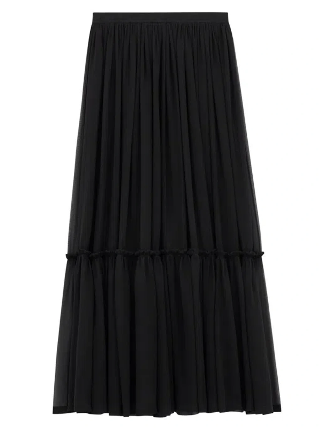 スカート SAINT LAURENT RUFFLED SKIRT IN SILK CREPE MUSLIN Ruffled silk maxi skirt in black - Saint Laurent | Mytheresa