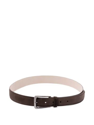 Brunello Cucinelli Leather Belt With Adjustable Length And Metal Buckle In Brown