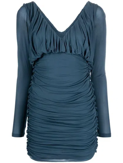 Saint Laurent Draped Knitted Dress Open Back In Blue