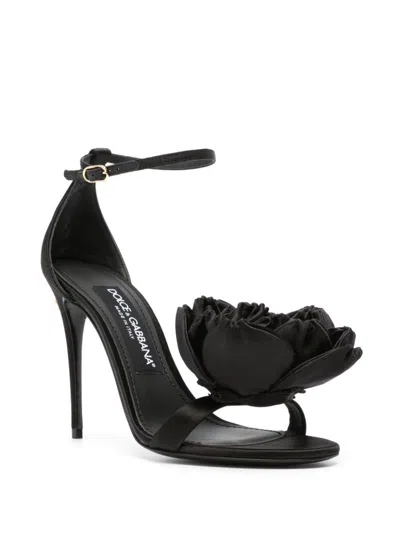 Dolce & Gabbana Keira Satin Heel Sandals In Black