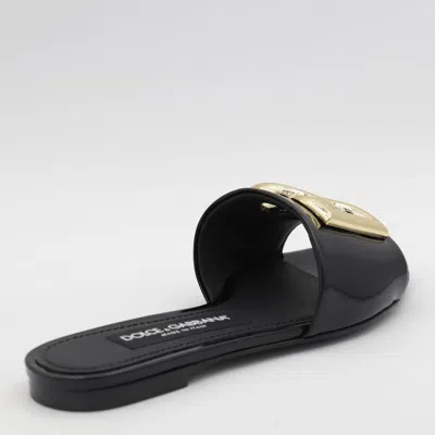 Dolce & Gabbana Logo-plaque Leather Slides In Black