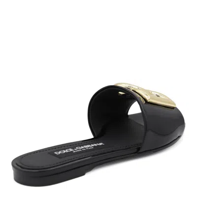 Dolce & Gabbana Logo-plaque Leather Slides In Black