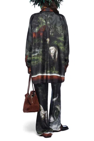 Attico Drawstring Waistband Printed Trousers Wide Leg In Black