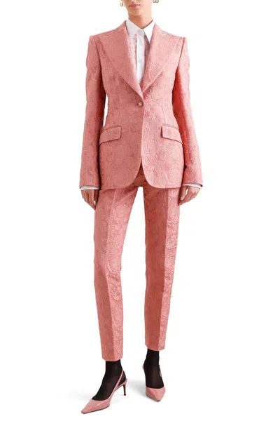 Dolce & Gabbana Tailored Quilted Floral Jacquard Pants In Pink