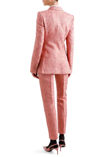Dolce & Gabbana Tailored Quilted Floral Jacquard Pants In Pink