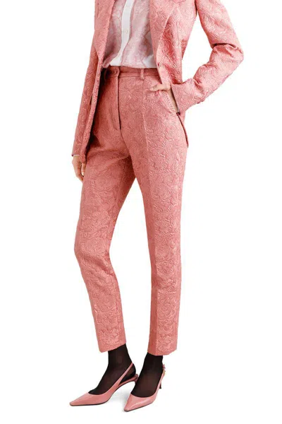 Dolce & Gabbana Tailored Quilted Floral Jacquard Pants In Pink