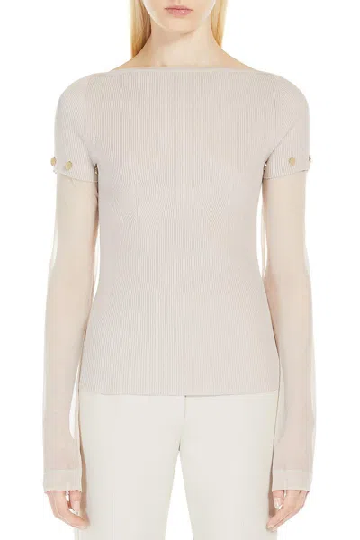 Sportmax Layered Chenille Crewneck Sweater With Detachable Sleeves In Neutral