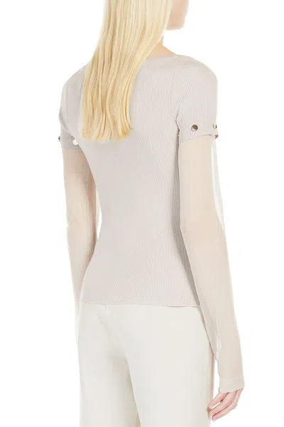 Sportmax Layered Chenille Crewneck Sweater With Detachable Sleeves In Neutral