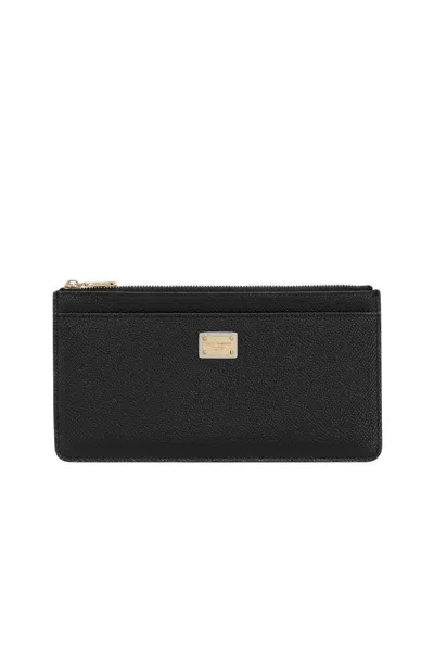 Dolce & Gabbana Women Large Calfskin Card Holder With Branded Plate In Black