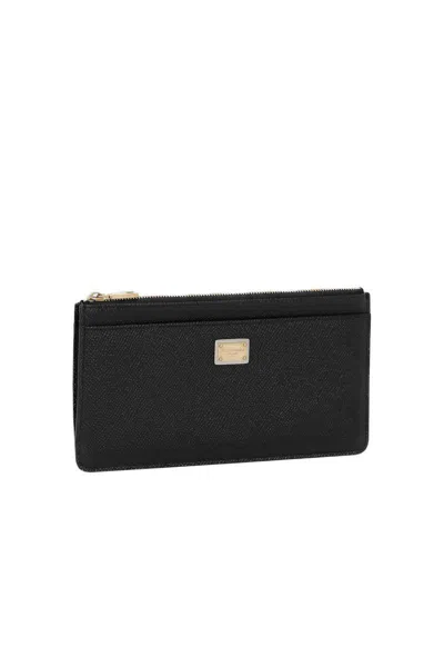 Dolce & Gabbana Women Large Calfskin Card Holder With Branded Plate In Black