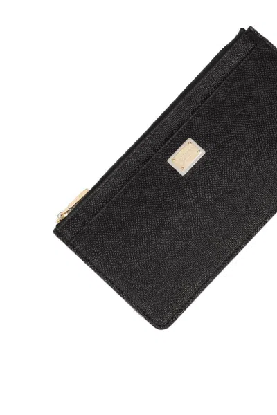 Dolce & Gabbana Women Large Calfskin Card Holder With Branded Plate In Black