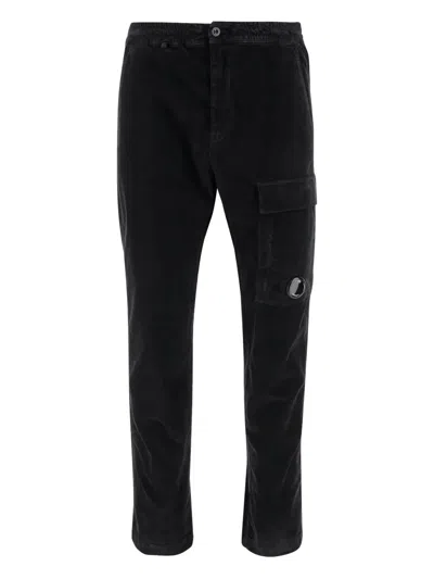 C.p. Company Stretch Cotton Velveteen Pants With Belt Loops In Black