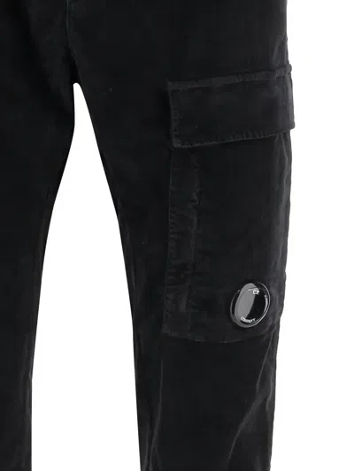 C.p. Company Stretch Cotton Velveteen Pants With Belt Loops In Black