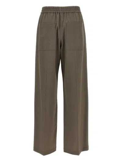 Brunello Cucinelli Trousers Wool Back Pockets Elastic Waistband Wide Leg In Brown