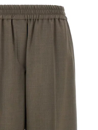 Brunello Cucinelli Trousers Wool Back Pockets Elastic Waistband Wide Leg In Brown