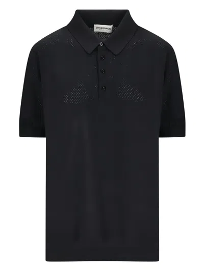 Goes Botanical Perforated Polo Shirt In Black