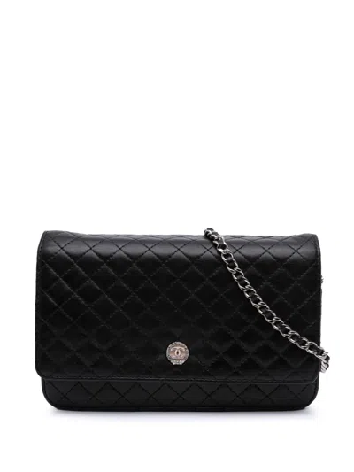 Pre-owned Chanel 2008-2009 Cc Quilted Lambskin Wallet On Chain Crossbody Bag In Black