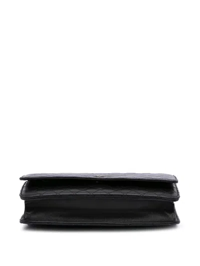 Pre-owned Chanel 2008-2009 Cc Quilted Lambskin Wallet On Chain Crossbody Bag In Black