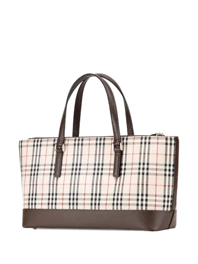 Pre-owned Burberry 2000-2017 House Check Canvas Handbag In Brown