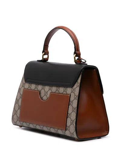Pre-owned Gucci 2016-2025 Small Gg Supreme Padlock Satchel In Brown