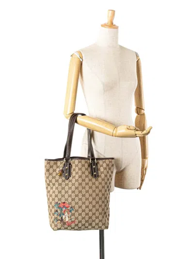 Pre-owned Gucci 2000-2015 Gg Canvas Embroidered Mushroom Tote Bag In Brown