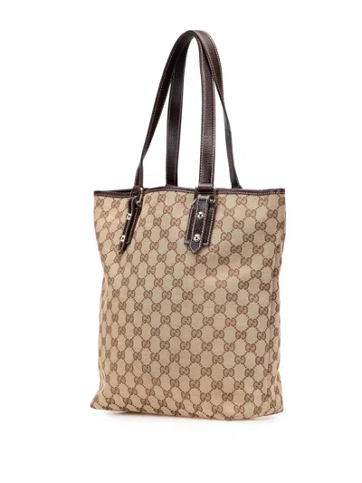 Pre-owned Gucci 2000-2015 Gg Canvas Embroidered Mushroom Tote Bag In Brown