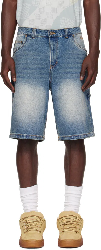 Dime Pleated Denim Shorts In Blue