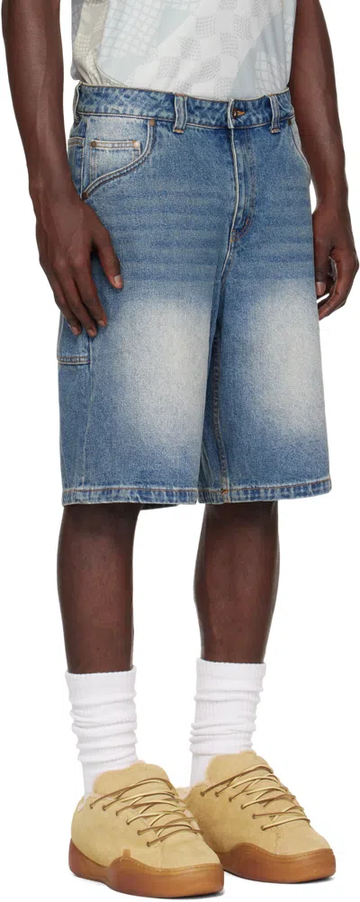 Dime Pleated Denim Shorts In Blue