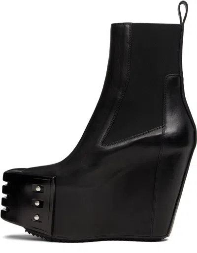 Rick Owens Black Grilled Wedge Beatle Chelsea Boots