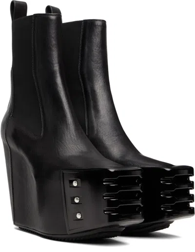 Rick Owens Black Grilled Wedge Beatle Chelsea Boots