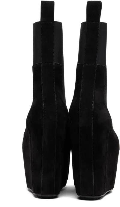 Rick Owens Black Grilled Wedge Beatle Suede Chelsea Boots