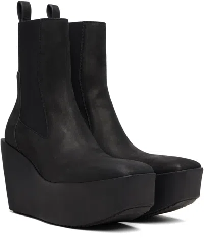 Rick Owens Black Concordians Sliver Platform Beatle Chelsea Boots