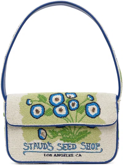 Staud Off-white & Blue Tommy Beaded Bag