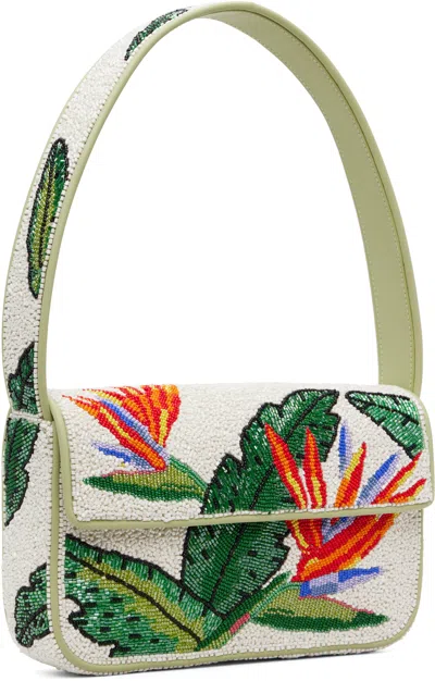 Staud White & Green Tommy Beaded Bag
