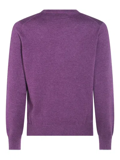 Brunello Cucinelli Soft Texture Crewneck Sweater With Ribbed Cuffs In Purple
