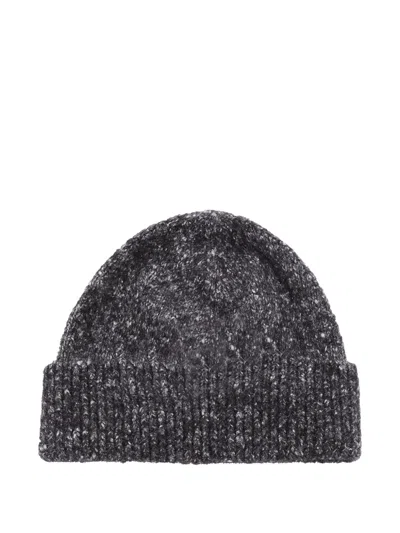 Brunello Cucinelli Folded Brim Speckled Knit Ribbed Cuff Hat In Gray