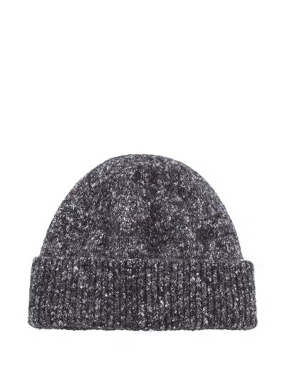 Brunello Cucinelli Folded Brim Speckled Knit Ribbed Cuff Hat In Gray