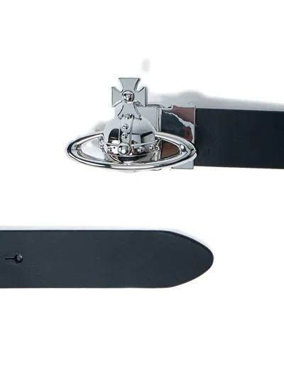 Vivienne Westwood Orb Buckle Leather Belt In Black