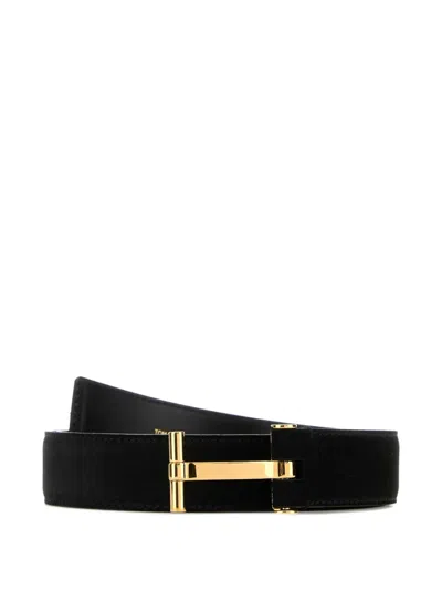 Tom Ford Suede Belt With Gold-tone Buckle And Multiple Holes In Black