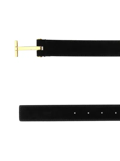 Tom Ford Suede Belt With Gold-tone Buckle And Multiple Holes In Black