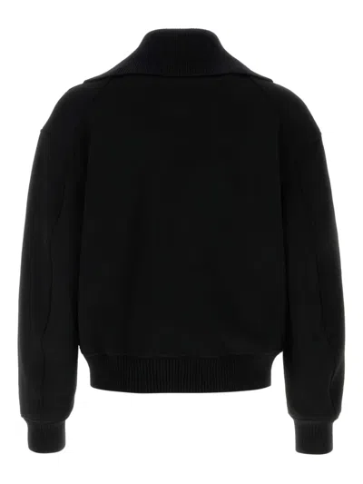 Jil Sander Black Wool Sweather With Zip Up Element In Black