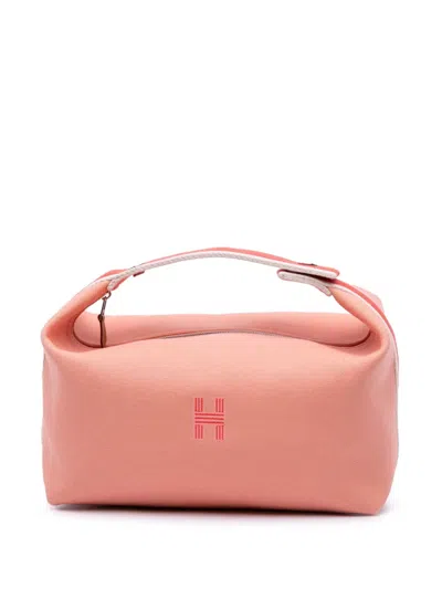 Pre-owned Hermes 2020-2025 Small Canvas Bride A Brac Case Vanity Bag In Pink