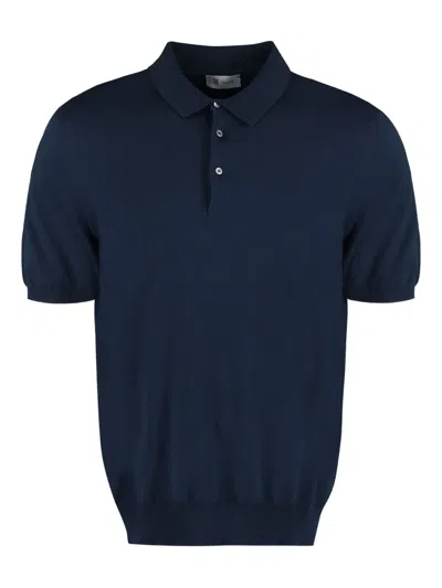 The (alphabet) Fine-knit Polo Shirt In Blue
