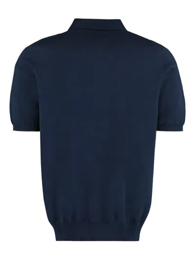 The (alphabet) Fine-knit Polo Shirt In Blue