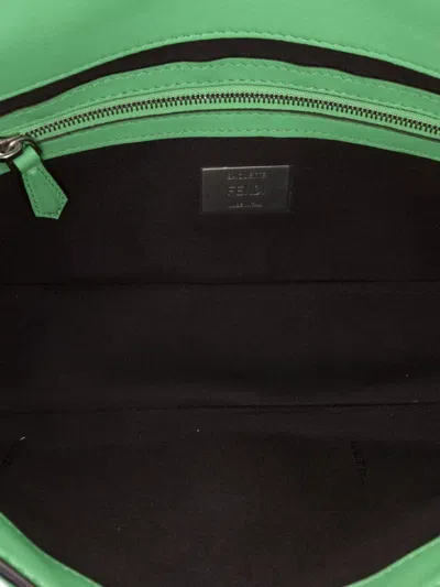 Pre-owned Fendi 2010-2025 Zucca Embossed Stitched Leather Baguette Satchel In Green