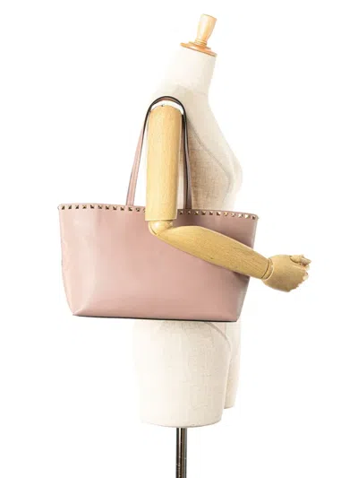 Pre-owned Valentino Garavani 2018-2025 Leather Rockstud Tote Bag In Pink