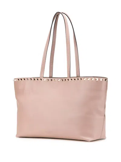 Pre-owned Valentino Garavani 2018-2025 Leather Rockstud Tote Bag In Pink