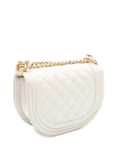 Pre-owned Chanel 2021-2025 Small Quilted Caviar Boy Messenger Bag Crossbody Bag In White