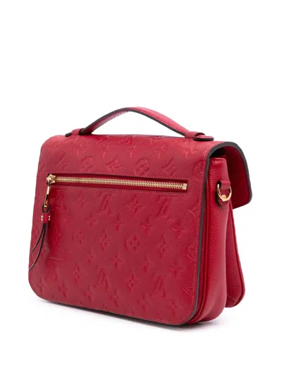 Pre-owned Louis Vuitton 2018 Monogram Empreinte Pochette Metis Satchel In Red