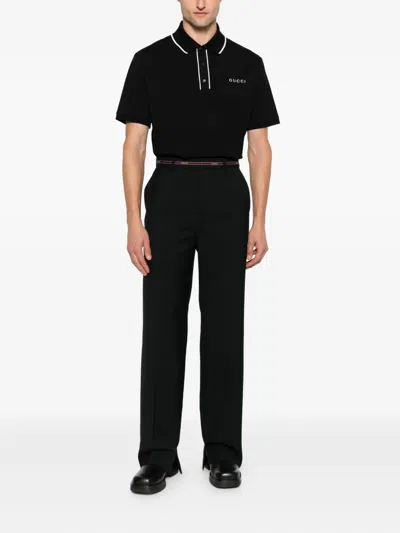 Gucci Polo In Piquet Cotton With Logo In Black